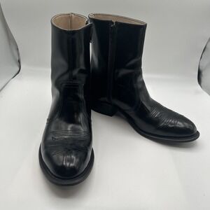 Leather Classics, Men's Short Zip Boot, Black, Western Detail, Leather, SZ: 9D